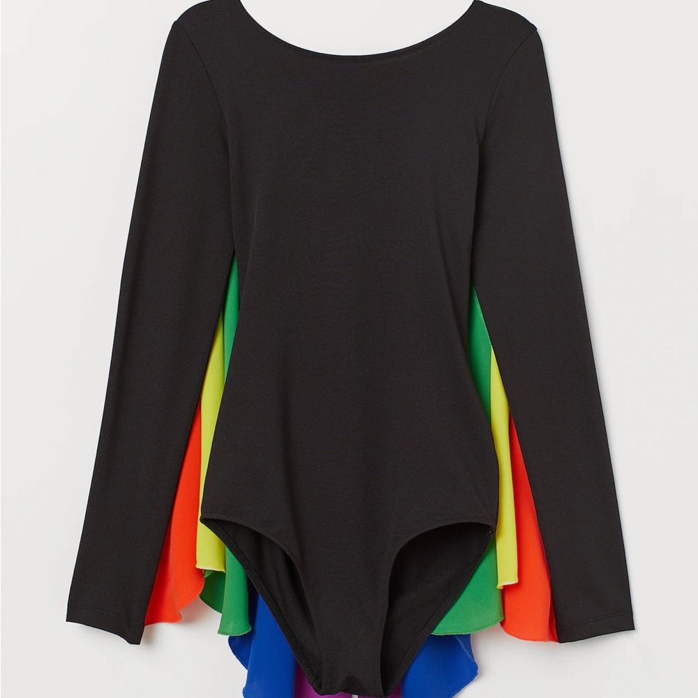 Leotard NWOT H&M Black Long Sleeve Bodysuit with Rainbow Pride Accents